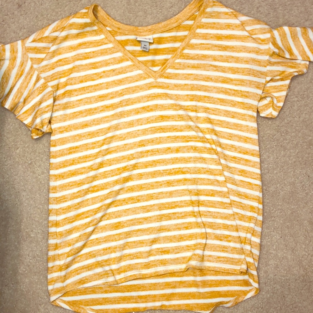 yellow and white striped v neck